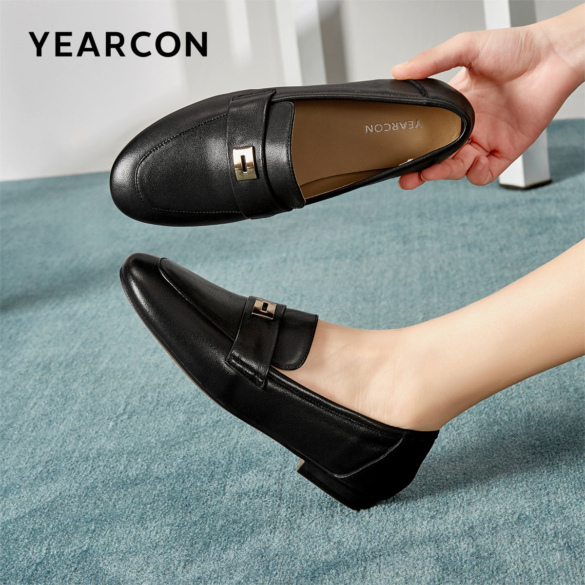 意尔康女鞋春秋季真皮乐福鞋平底小皮鞋法式懒人鞋低跟单鞋