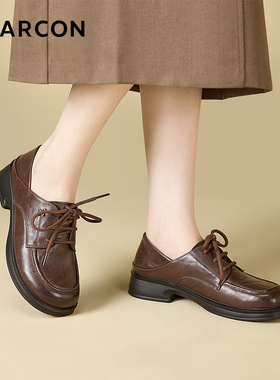 意尔康女鞋春秋季真皮单鞋英伦风小皮鞋深口乐福鞋通勤工作鞋