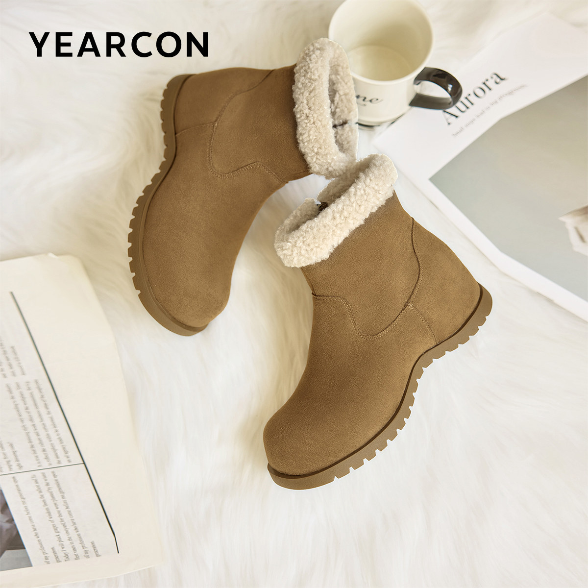 意尔康女鞋冬季加绒保暖女士东北雪地靴户外休闲短靴棉鞋内增高