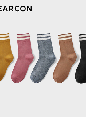 YEARCON/意尔康女袜学院风运动休闲中筒袜透气夏季女士5双装