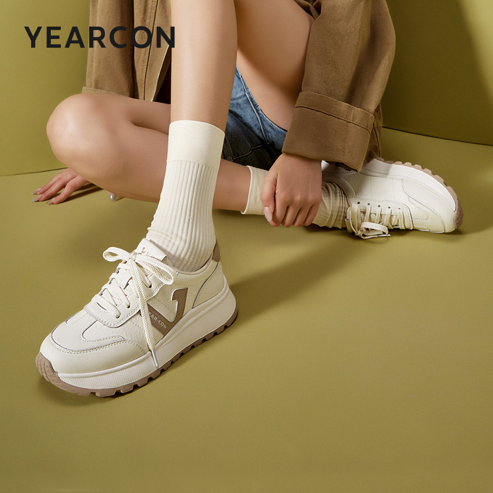 意尔康女鞋春秋时尚百搭运动休闲皮鞋厚底小白鞋显高软底轻便单鞋