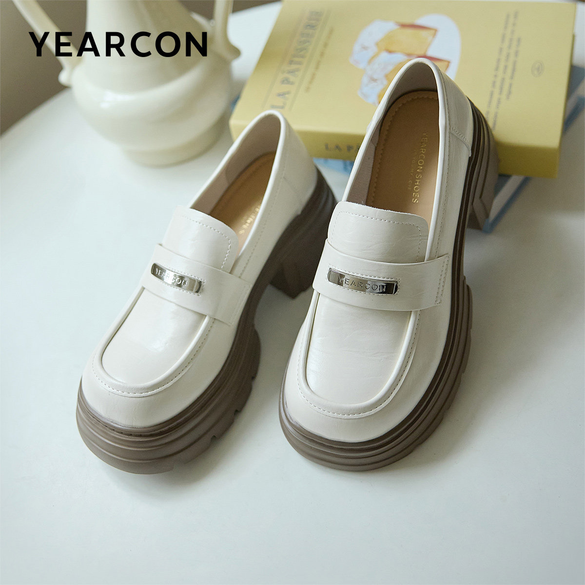 意尔康女鞋春秋季厚底英伦学院高跟乐福鞋增高小皮鞋单鞋小个子