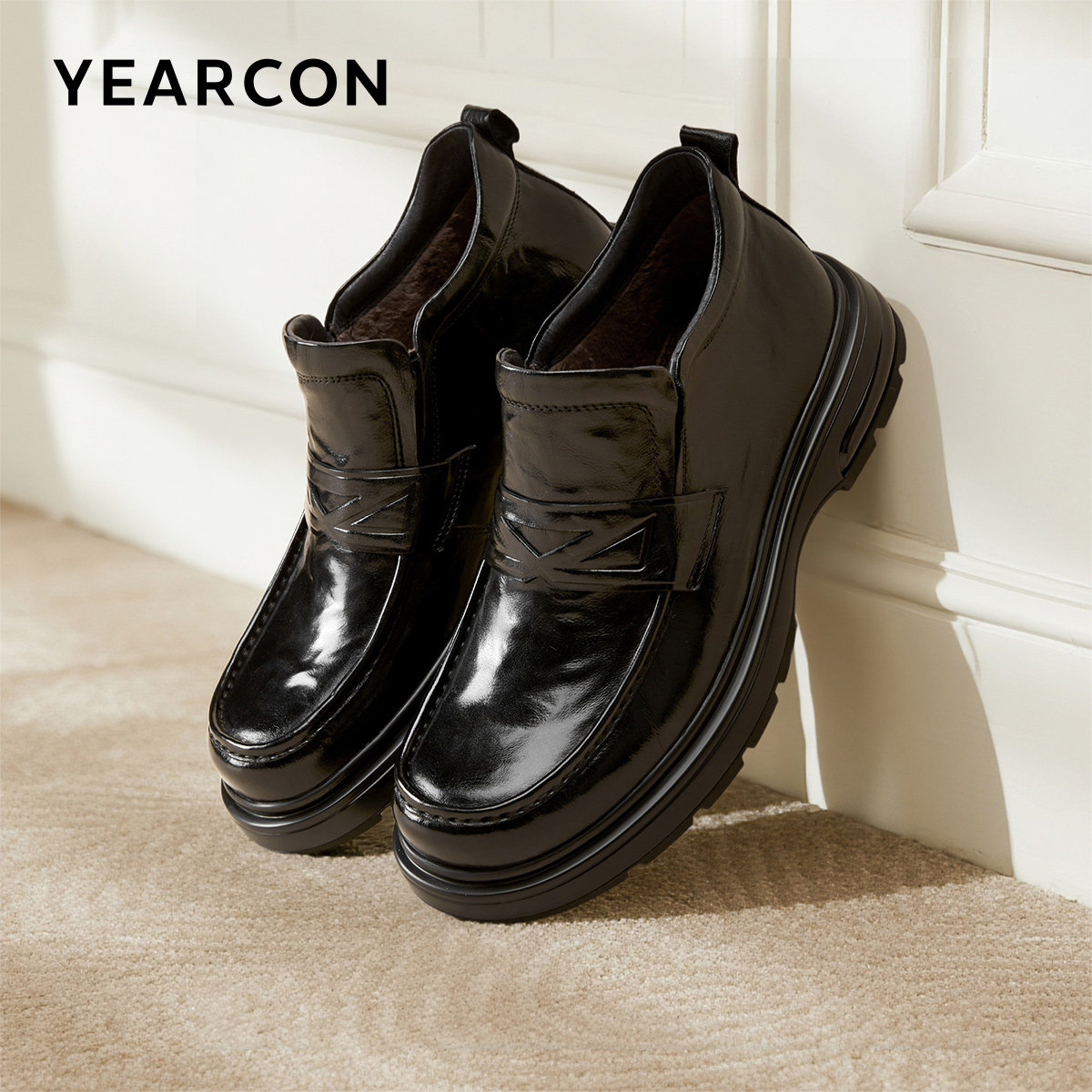 意尔康男鞋2025冬季加绒真皮商务休闲皮鞋高帮二棉鞋英伦风高端