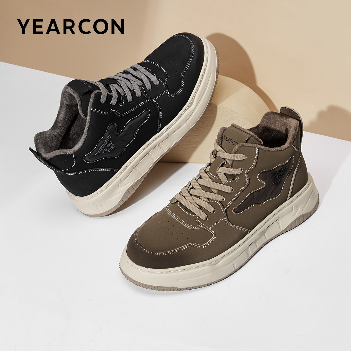 意尔康男鞋冬季板鞋加绒二棉鞋男士皮鞋工装鞋男式高帮运动休闲鞋