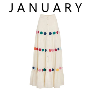 JANUARY 法式复古印花刺绣花朵半身裙女小个子高腰显瘦气质中长裙