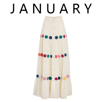 法式复古印花刺绣花朵半身裙