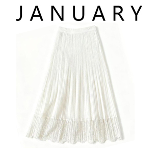 JANUARY25秋新款法式蕾丝花边百褶裙女高腰显瘦中长款a字半身裙潮