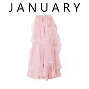 饰半身裙 松紧腰蝴蝶结装 JANUARY一月 超好看粉色拼纱仙女裙夏新款
