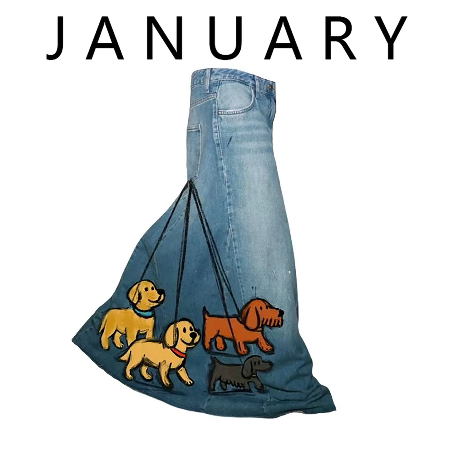 遛狗印花裙牛仔半身裙女秋a字裙