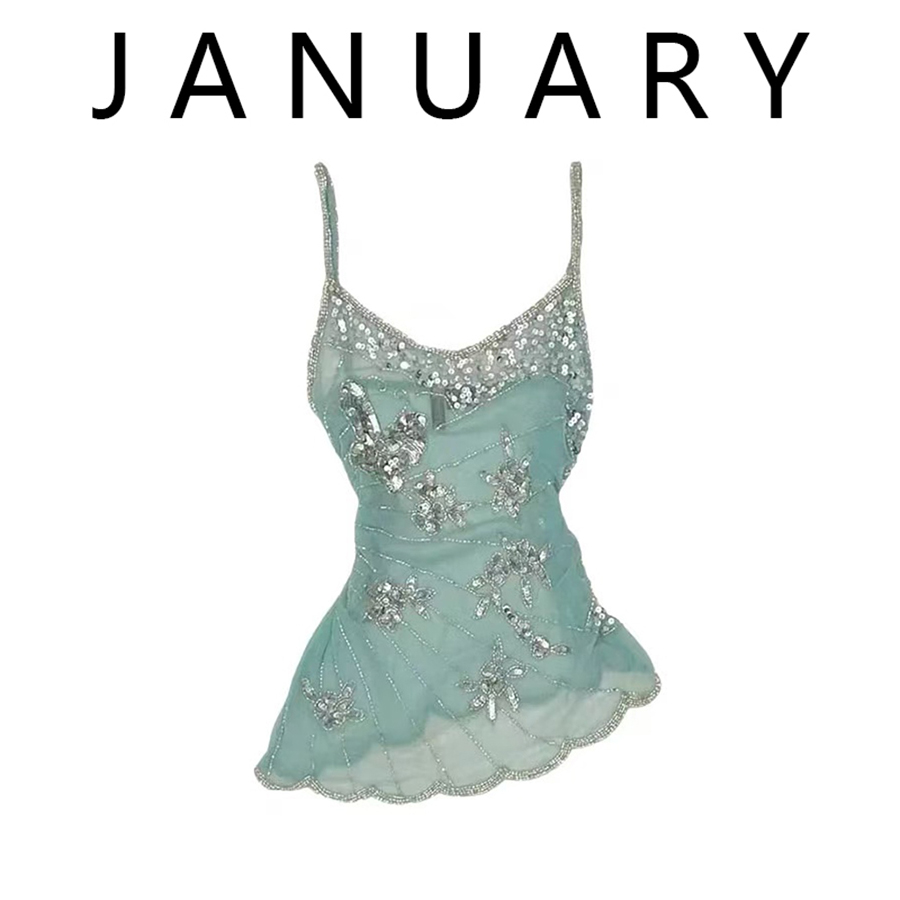 不规则亮片网纱吊带背心