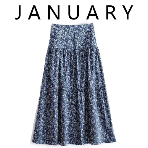 JANUARY~温柔法式碎花半身裙女夏高支全棉轻薄高腰A字大摆中长裙