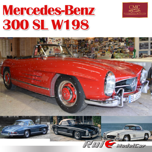 预1:18 CMC 梅赛德斯奔驰300SL W198敞篷硬顶合金仿真汽车模型