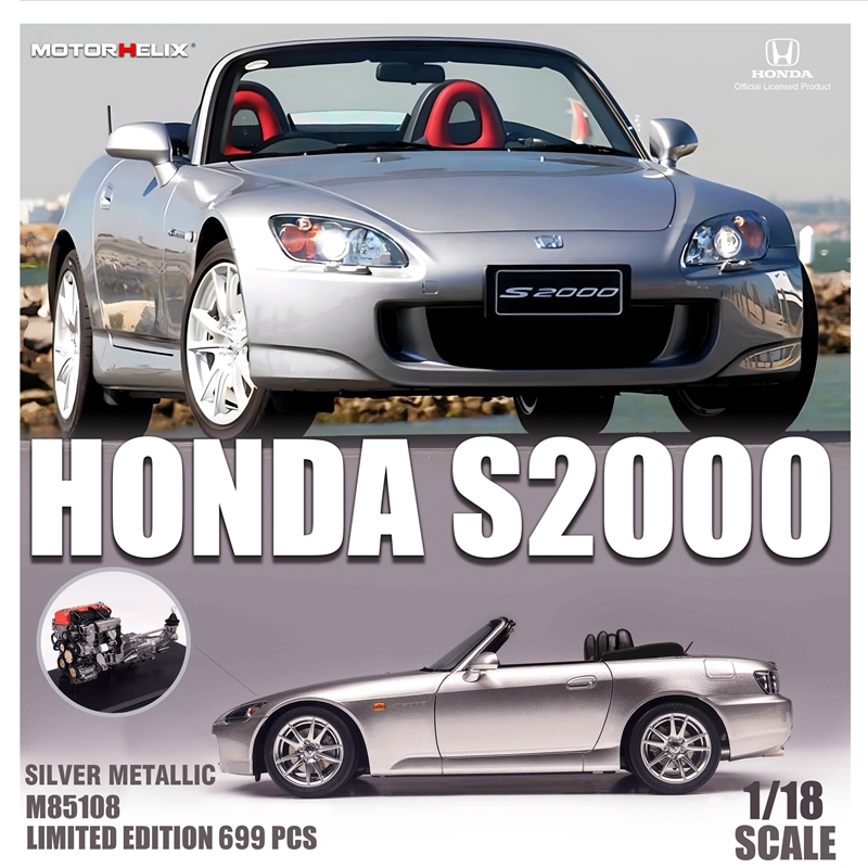 MOTORHELIX 1/18合金全开本田S2000 AP2活动顶收藏摆件汽车模型