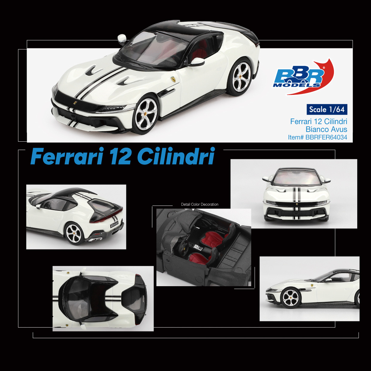 预1:64 BBR 法拉利Ferrari 12 Cilindri Bianco Avus车模收藏摆件
