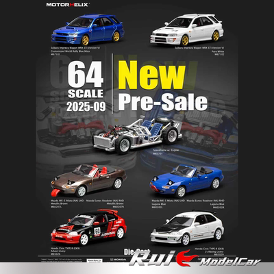 预1:64 MOTORHELIX 本田思域马自达MX-5斯巴鲁鸟笼合金汽车模型