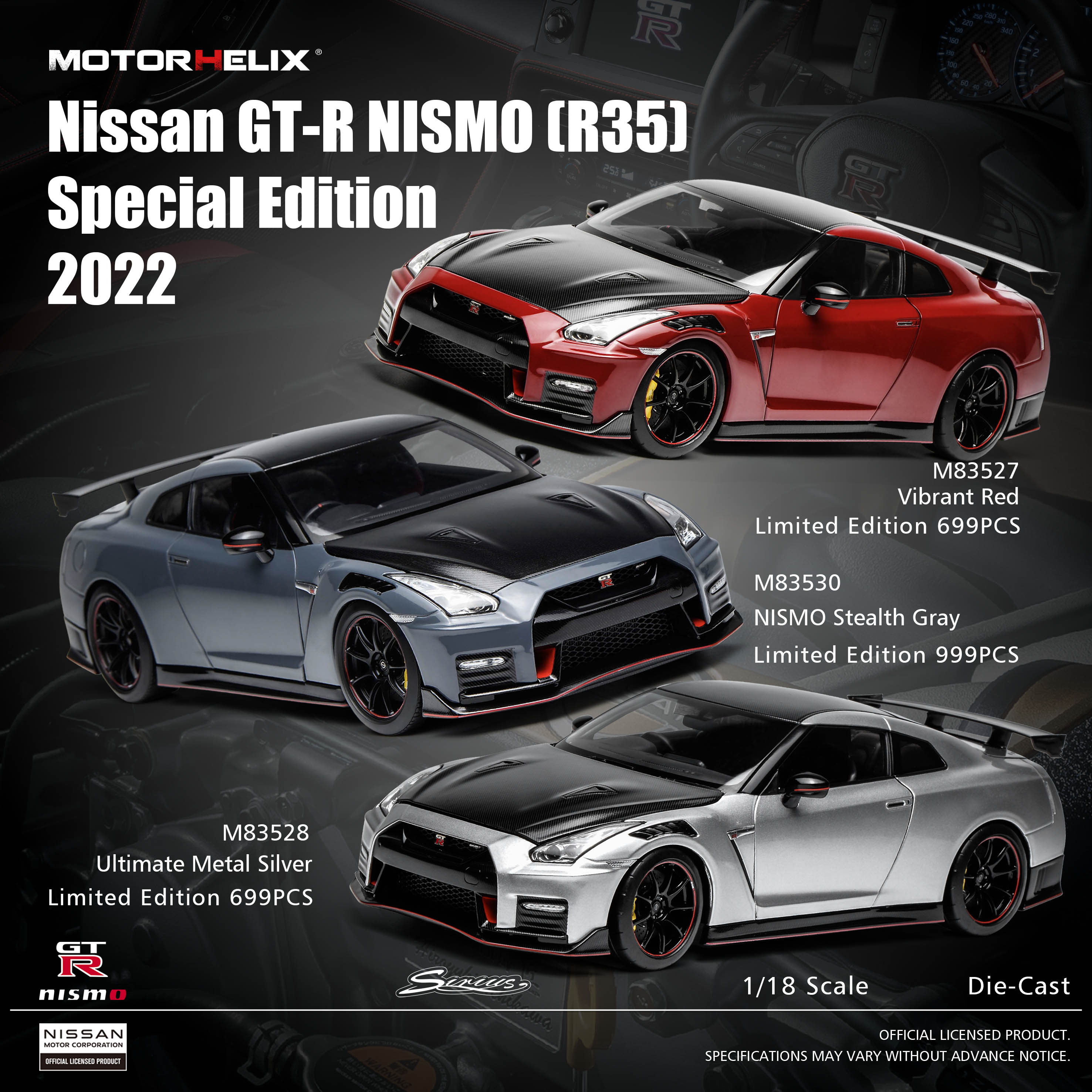 预1:18 MOTORHELIX 日产GT-R NISMO第五代 R35 2022特别版车模