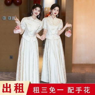 出租中式伴娘服缎面香槟色姐妹团礼服演出合唱礼服租赁小个子大码