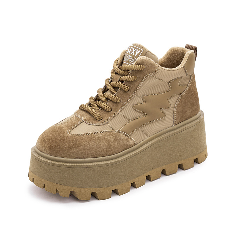 真皮德训鞋2025秋冬新款加绒增高鞋百搭厚底松糕鞋高帮运动休闲鞋