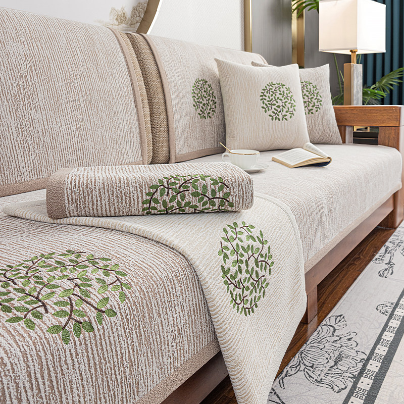 新中式沙发垫高端防滑实木坐垫四季通用沙发套罩雪尼尔沙发盖布巾