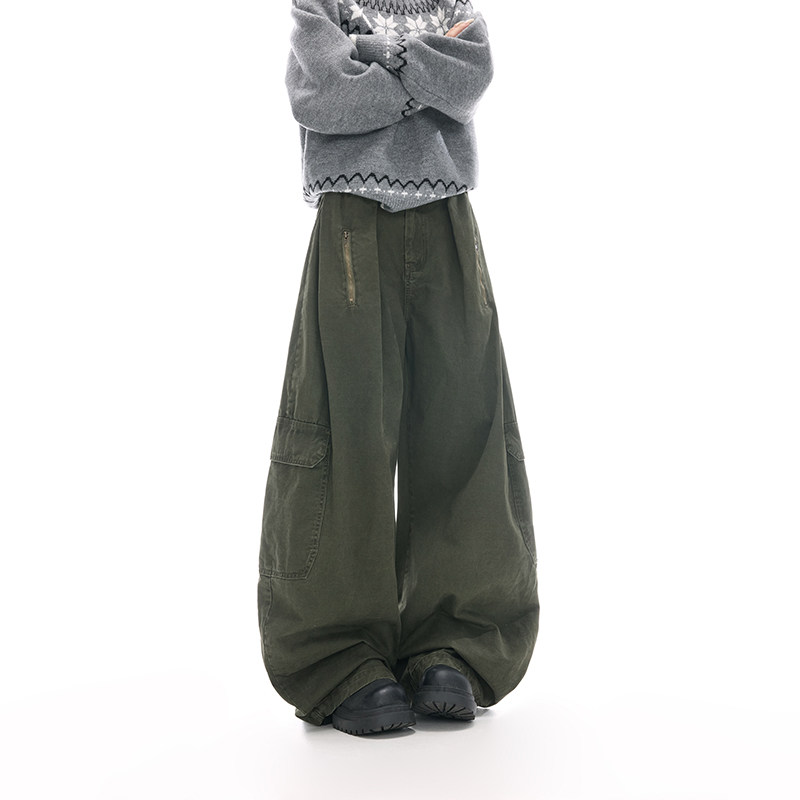 妈个鸡妈MGJM松弛感阔腿裤美式褶皱大口袋拉链工装休闲裤男女宽松,男装,休闲裤,淘宝优惠券,粉丝福利购,淘宝优惠卷