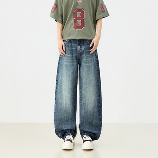 妈个鸡妈MGJM美式 男女潮 怀旧复古水洗宽松阔腿百搭垂感弯刀牛仔裤