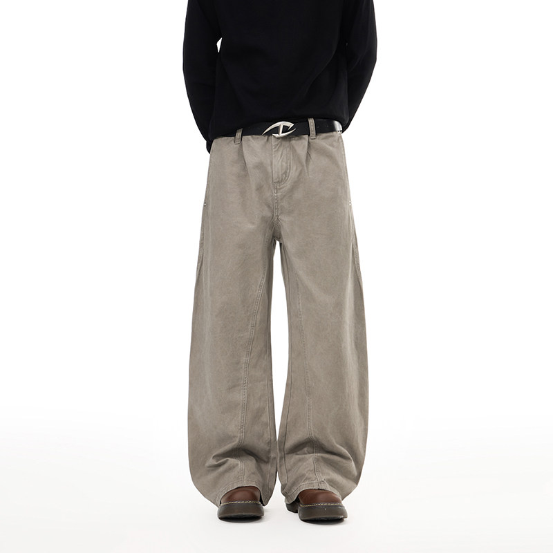 妈个鸡妈MGJM美式复古水洗做旧高弯刀休闲裤宽松弧形简约阔腿男女,男装,休闲裤,淘宝优惠券,粉丝福利购,淘宝优惠卷