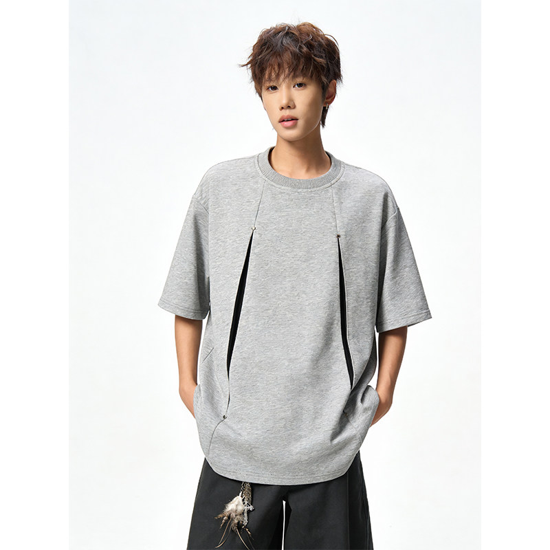 妈个鸡妈MGJM高街潮流美式拼色圆领宽松铆钉大码270g华棉短袖T恤,男装,T恤,淘宝优惠券,粉丝福利购,淘宝优惠卷