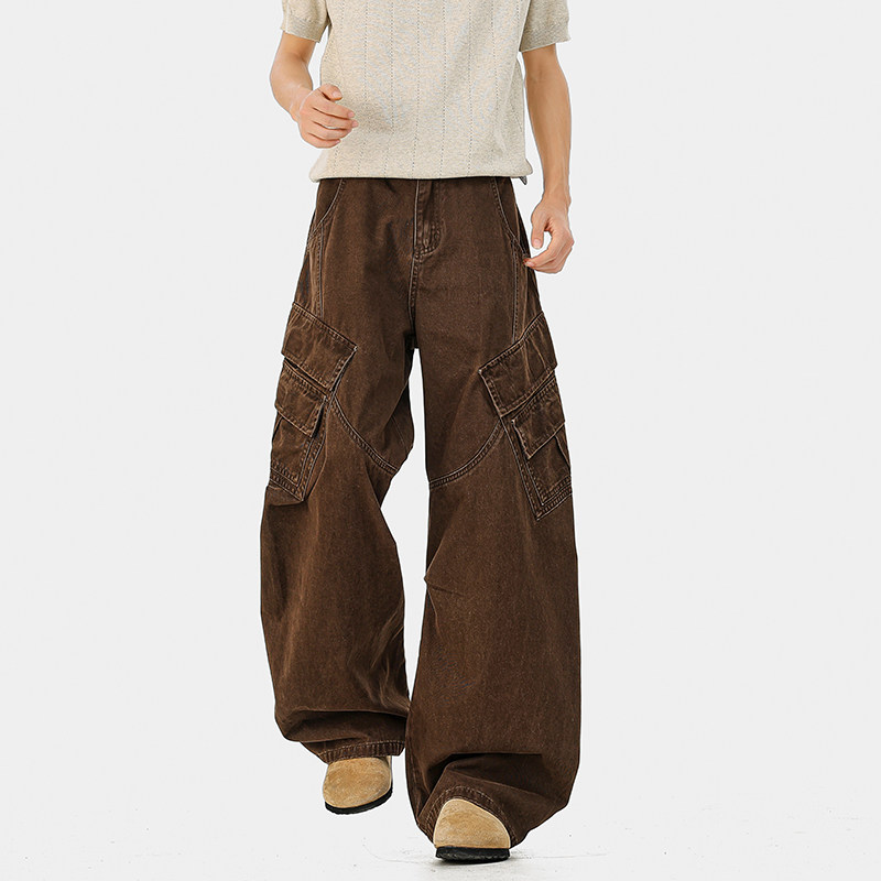 妈个鸡妈MGJM洗褪美式cleanfit拼接解构多口袋弯刀休闲裤男女百搭,男装,休闲裤,淘宝优惠券,粉丝福利购,淘宝优惠卷