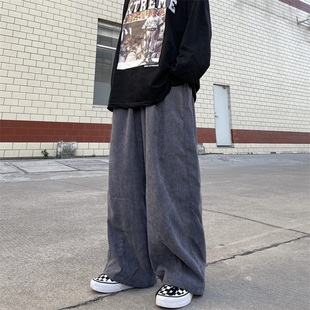 男女 宽松直筒长裤 妈个鸡妈 韩国ins秋冬加厚阔腿灯芯绒纯色休闲裤