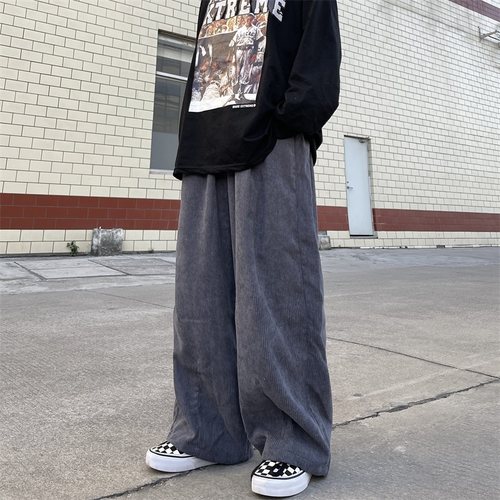 阔腿灯芯绒纯色休闲裤直筒长裤