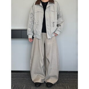 时髦休闲裤 垂感弯刀裤 中性潮 复古老钱风条纹西裤 妈个鸡妈MGJM新款