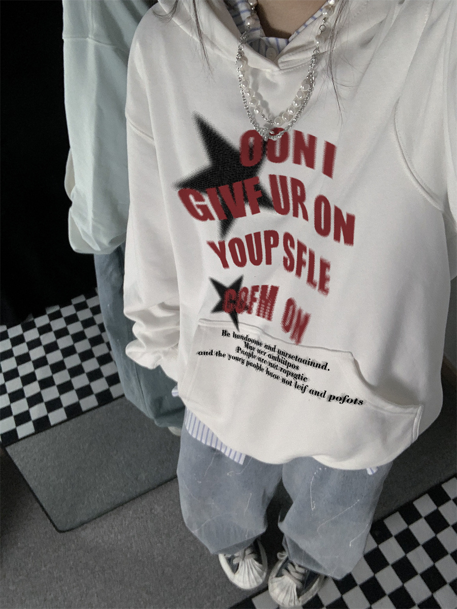 情侣秋季宽松字母帽衫连帽卫衣