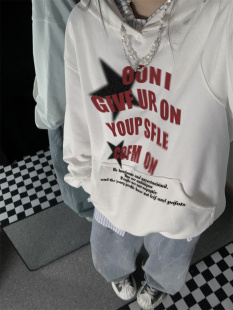 宽松字母印花连帽卫衣男女 情侣秋季 妈个鸡妈MGJM美式 复古休闲帽衫