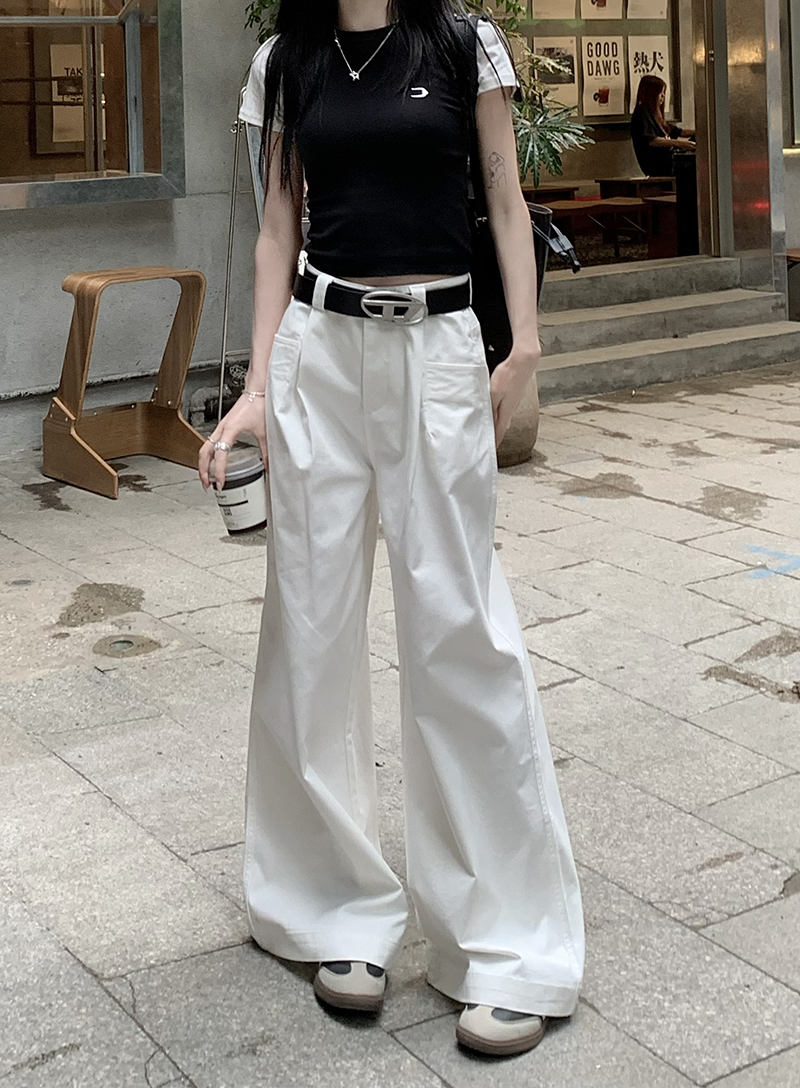 妈个鸡妈 ins百搭薄款夏季拖地休闲裤男女宽松阔腿裤子男女长裤潮