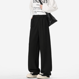 垂感 阔腿裤 妈个鸡妈MGJM日常港风潮流细条纹带腰带休闲裤 男女大码