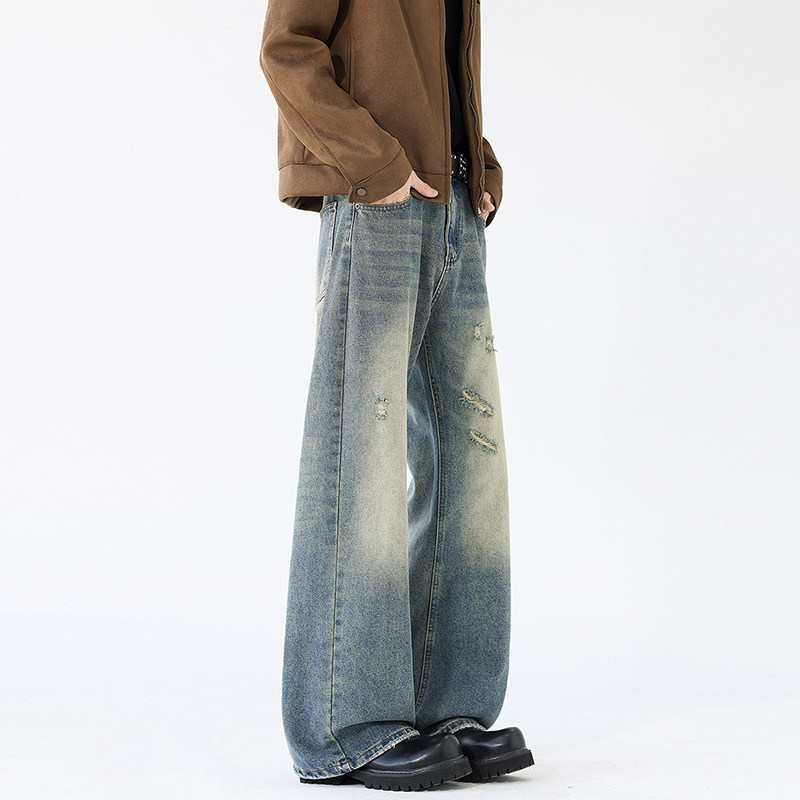 妈个鸡妈MGJM重磅美式水洗百搭牛仔裤男女宽松微喇裤子破洞做旧,男装,牛仔裤,淘宝优惠券,粉丝福利购,淘宝优惠卷