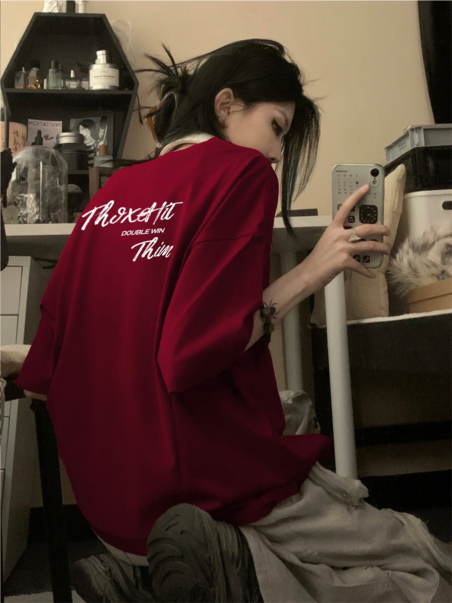 妈个鸡妈MGJM字母美式设计感印花夏季情侣T恤宽松圆领男女短袖潮