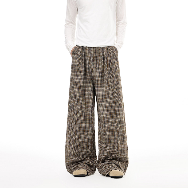 妈个鸡妈MGJM美式复古老钱风千鸟格休闲裤男女直筒阔腿vintage潮,男装,休闲裤,淘宝优惠券,粉丝福利购,淘宝优惠卷