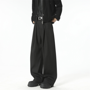 妈个鸡妈MGJM老钱风cleanfit褶皱垂感弯刀西裤 痞帅潮牌 男女休闲裤