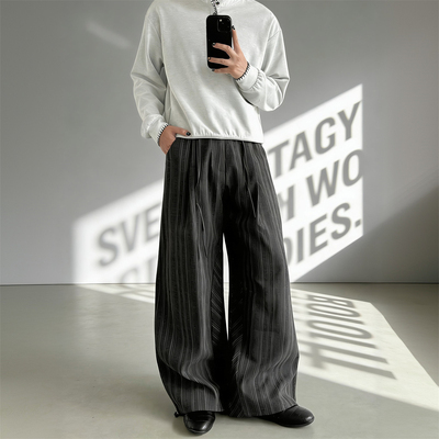 松弛裤条纹高级老钱风休闲裤西裤