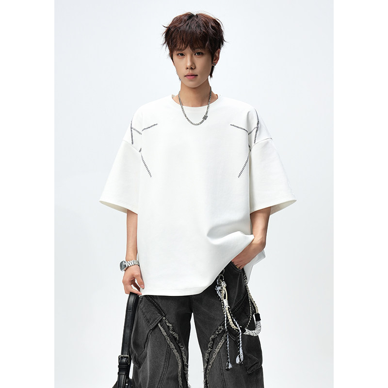 妈个鸡妈MGJM美式高街百搭曼巴棉明线圆领大码短袖T恤廓形男女潮,男装,T恤,淘宝优惠券,粉丝福利购,淘宝优惠卷