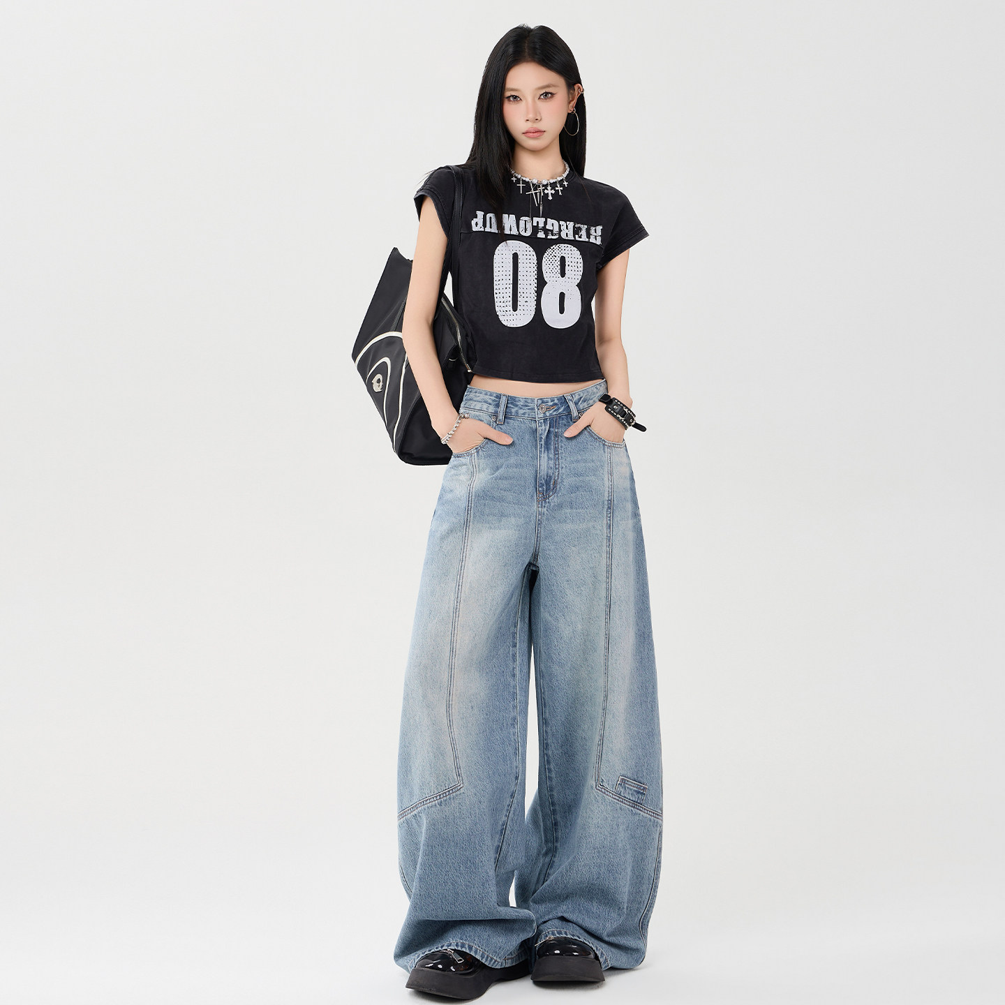 妈个鸡妈MGJM美式复古水洗解构小众设计感弯刀牛仔裤vibe潮流男女,男装,牛仔裤,淘宝优惠券,粉丝福利购,淘宝优惠卷