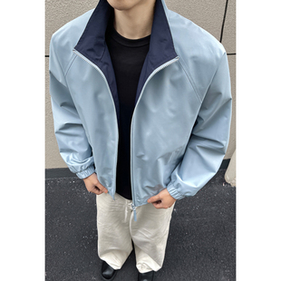 妈个鸡妈MGJM美式休闲运动风立领拼色开衫外套教练夹克男女百搭潮