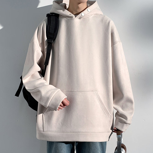 hippop大码麂皮绒连帽卫衣排扣