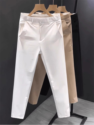 高端白色九分西裤休闲裤男士秋冬季2025新款垂感直筒小脚裤子男款