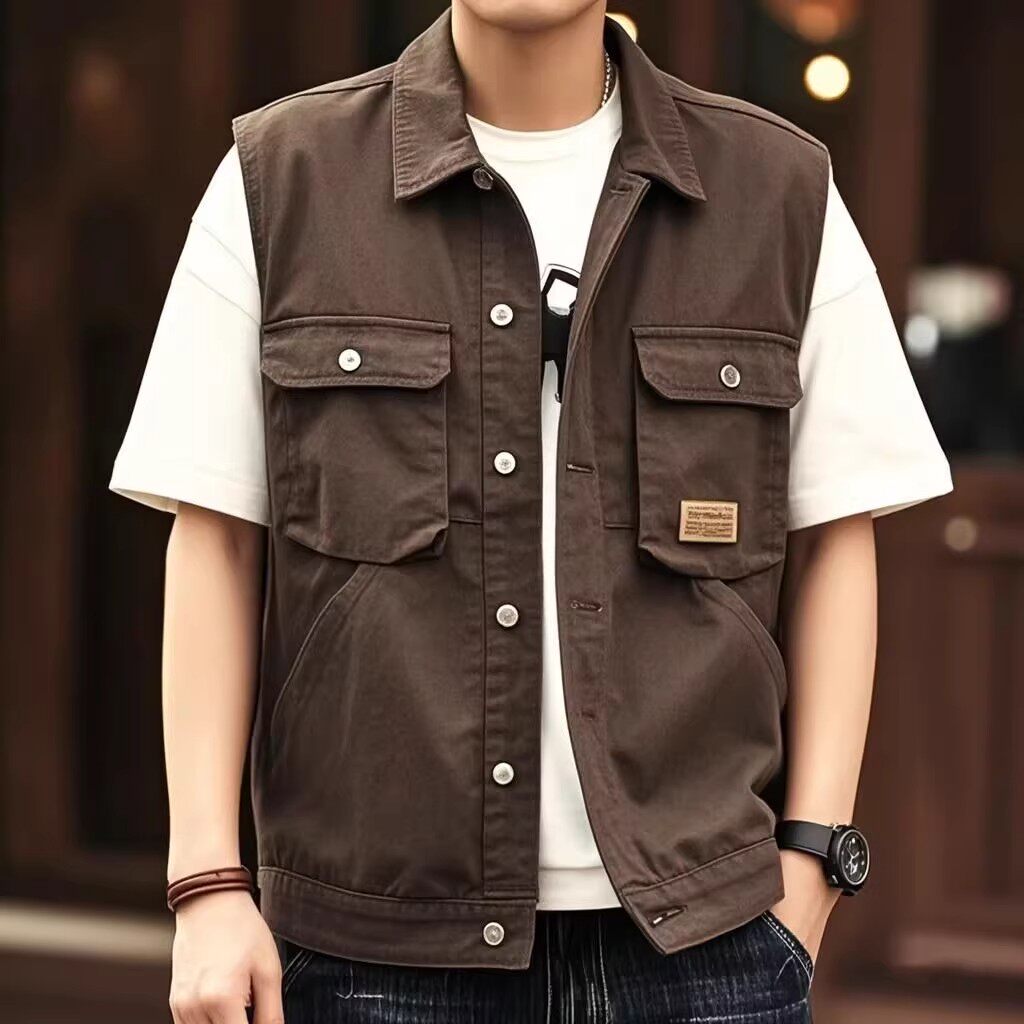 高端美式工装牛仔马甲男款2026年新款春夏季坎肩背心无袖夹克男士