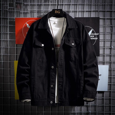 高端单排扣牛仔外套男士秋冬季2025年新款宽松翻领休闲夹克衫男款