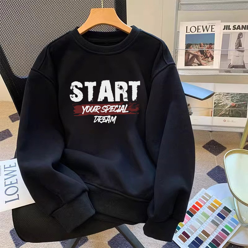 高端字母印花加绒加厚卫衣男士秋冬季2025新款不带帽长袖T恤男款