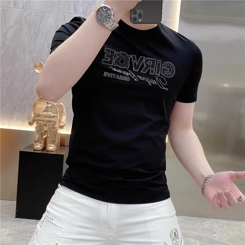 高端黑色纯棉男士短袖t恤夏季2025年新款潮牌薄款半袖体恤衫男款