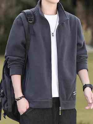 高端开衫加厚加绒卫衣男士秋冬季2025新款摇粒绒运动休闲外套男款